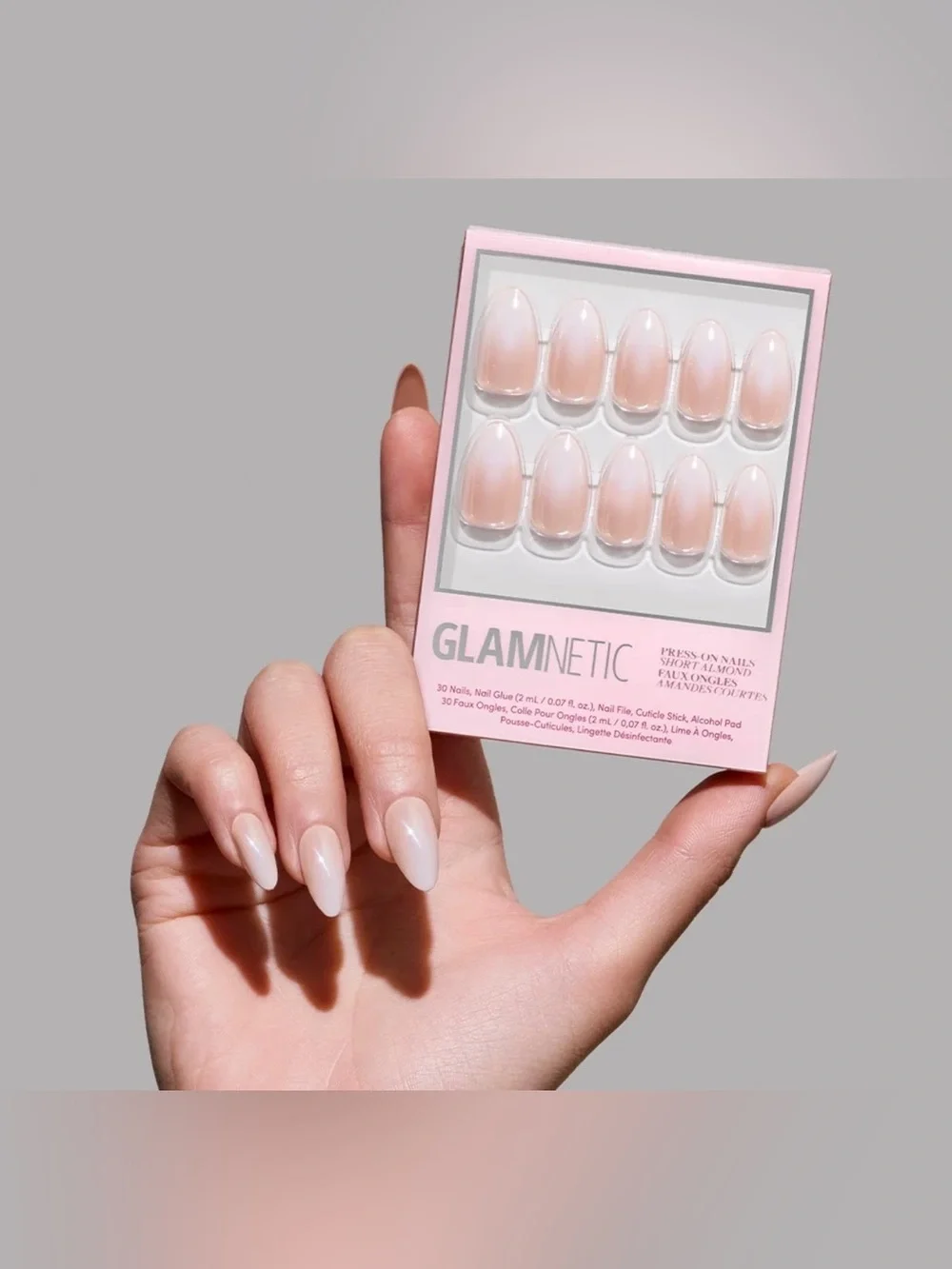 Glamnetic Short Almond Sheer Shimmery Nude Pink Subtle Ombre Glue On Nails
